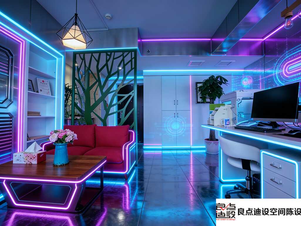 💥办公室秒变赛博朋克现场!这波软装设计也太会了吧!